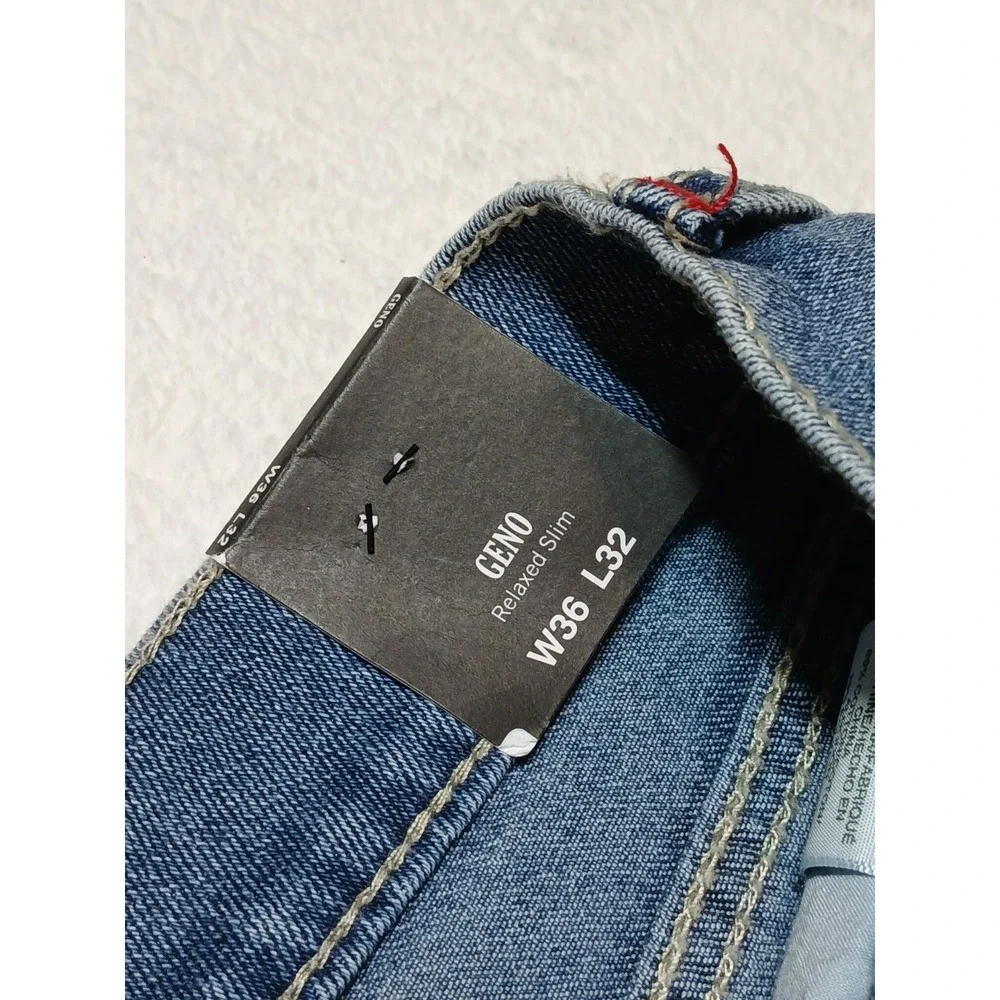 NWT True Religion Geno Big T Flap Slim Jeans Men 36x32 Light Pacific Wash $204